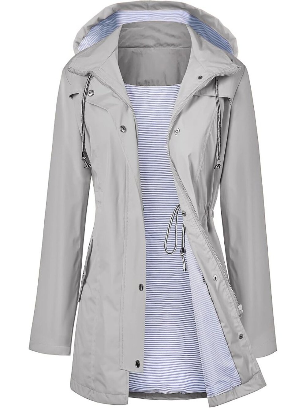 〽️Women's Long Gray Raincoat Waterproof Hooded Lightweight Windbreaker Jacket